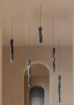 Set Of 5 Chaos Pendant Lamps in Black Marble & Aluminum by Andres Monnier