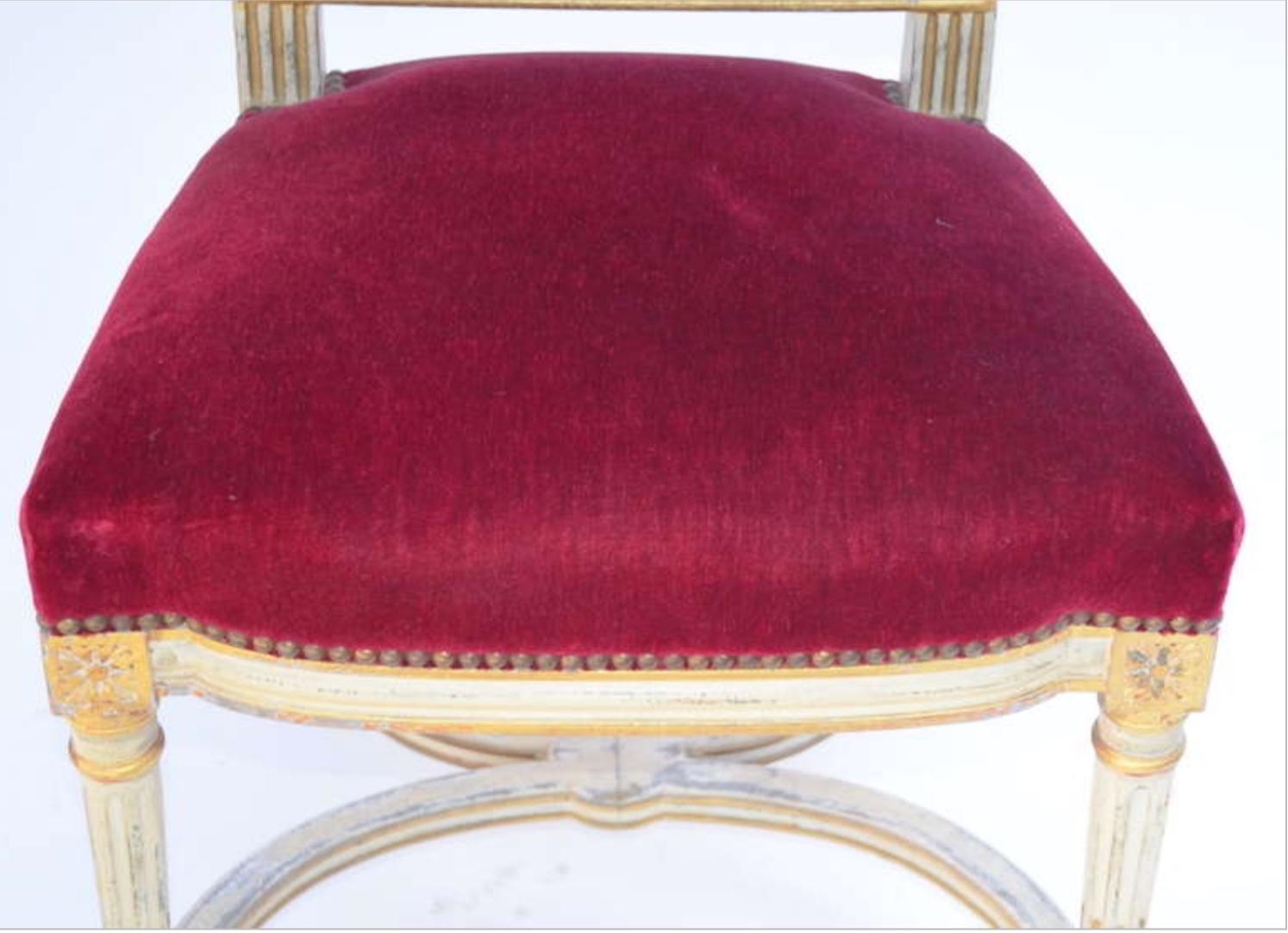 Set of 5 Chic Crimson Velvet Chairs in the Style of Maison Jansen For Sale 2