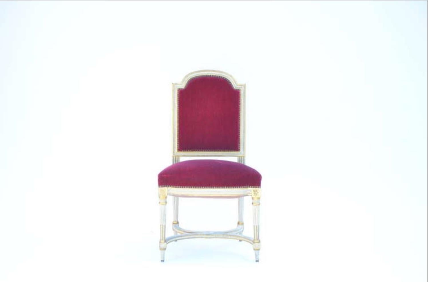 Neoclassical Revival Set of 5 Chic Crimson Velvet Chairs in the Style of Maison Jansen For Sale