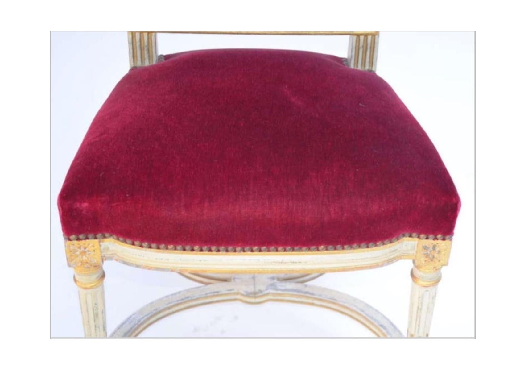 French Set of 5 Chic Crimson Velvet Chairs in the Style of Maison Jansen For Sale