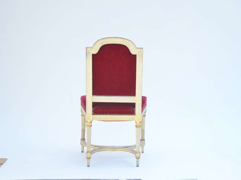 Set of 5 Chic Crimson Velvet Chairs in the Style of Maison Jansen In Good Condition For Sale In Los Angeles, CA