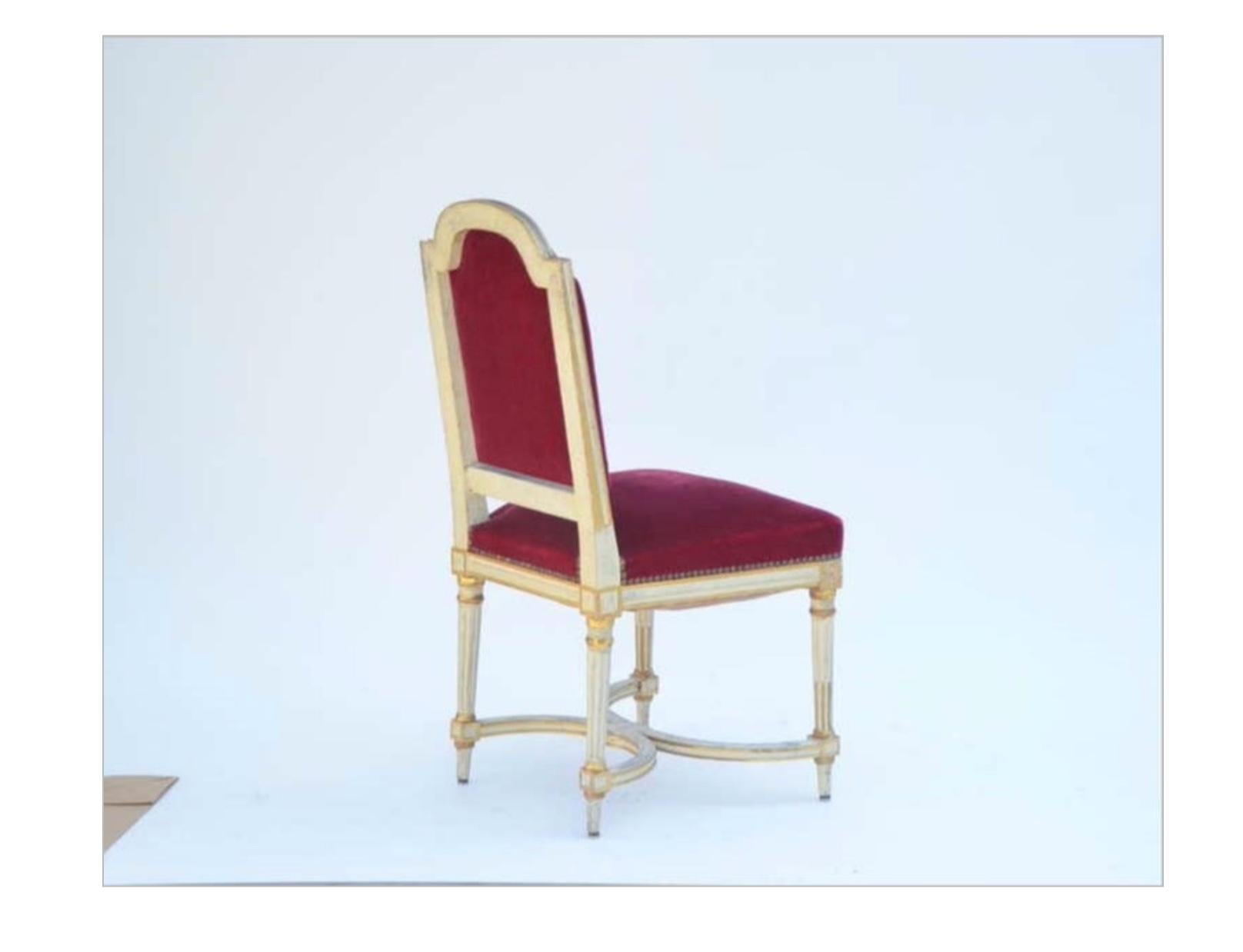 Upholstery Set of 5 Chic Crimson Velvet Chairs in the Style of Maison Jansen For Sale