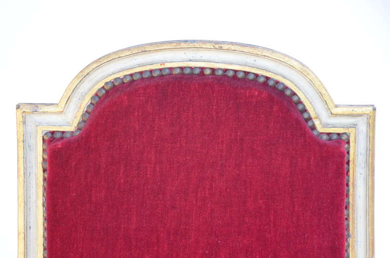 Upholstery Set of 5 Chic Crimson Velvet Chairs in the Style of Maison Jansen For Sale