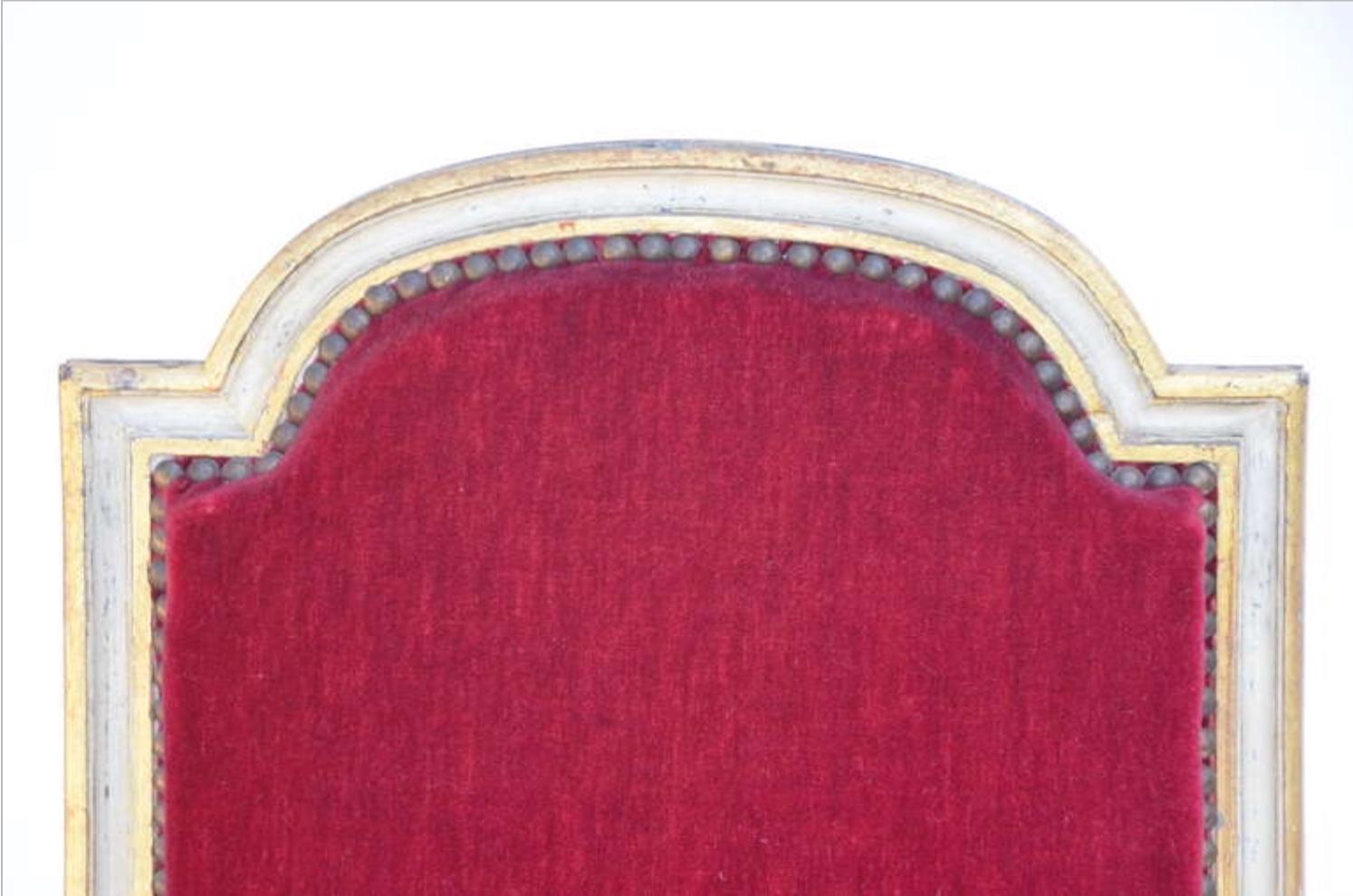 Set of 5 Chic Crimson Velvet Chairs in the Style of Maison Jansen For Sale 1