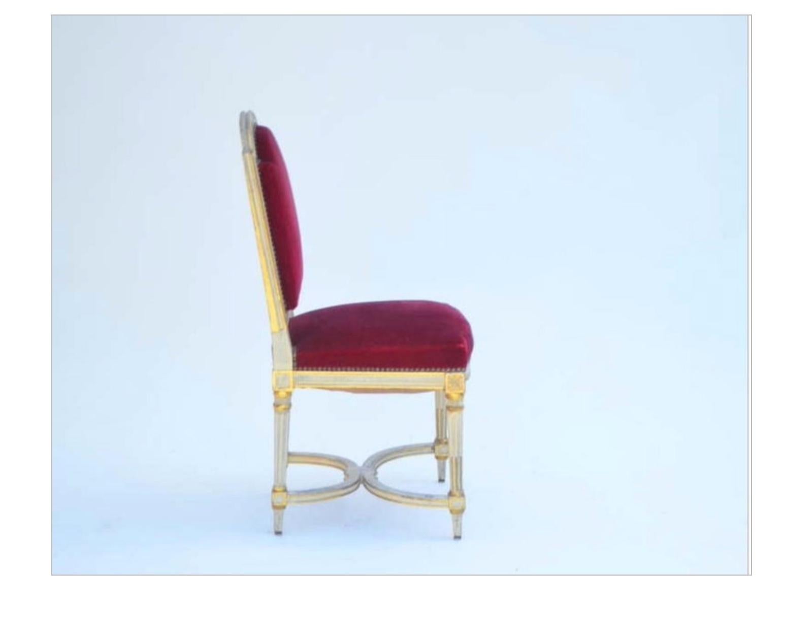 Set of 5 Chic Crimson Velvet Chairs in the Style of Maison Jansen For Sale 1