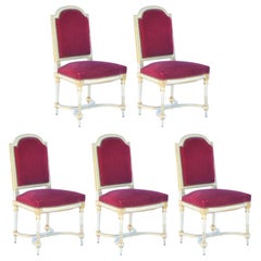 Ensemble de 5 chaises chics en velours Crimson dans le style de la Maison Jansen