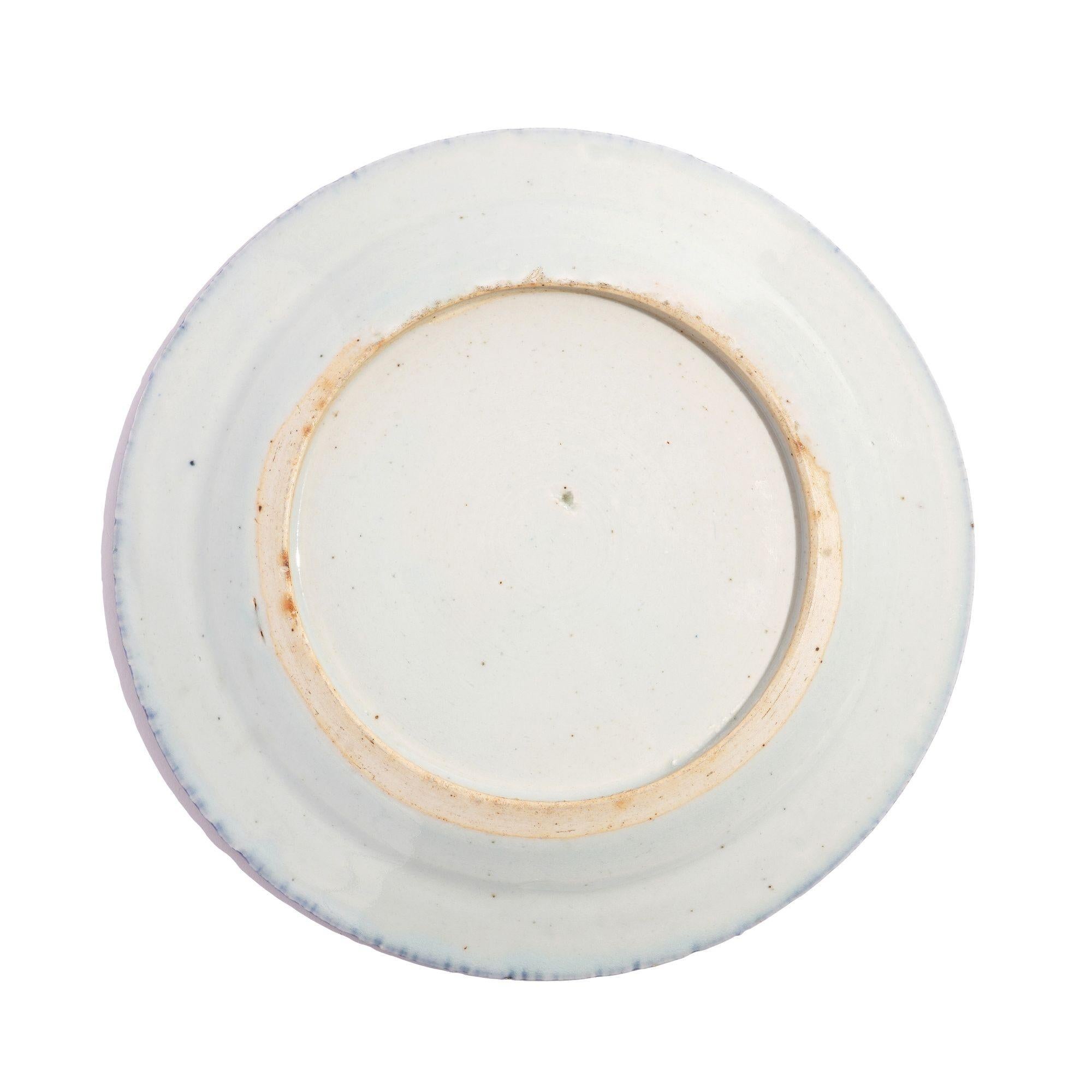 Set of 5 Chinese Canton willow pattern dinner plates, c. 1830 In Good Condition For Sale In Kenilworth, IL