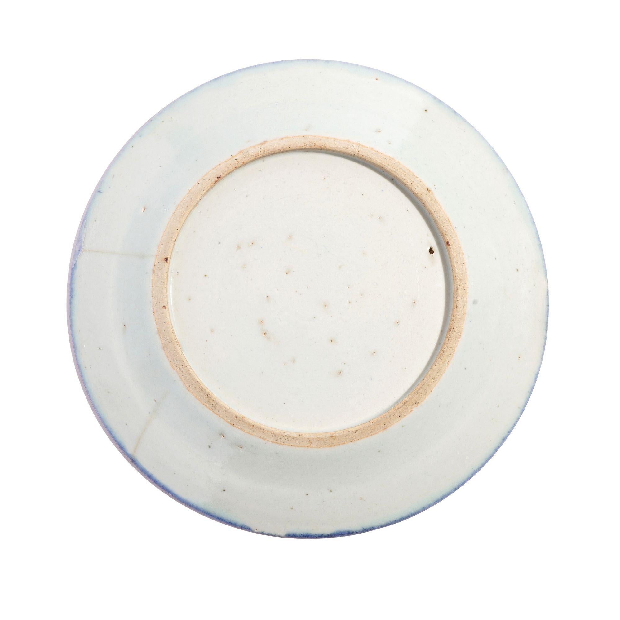 Set of 5 Chinese Canton willow pattern dinner plates, c. 1830 For Sale 1