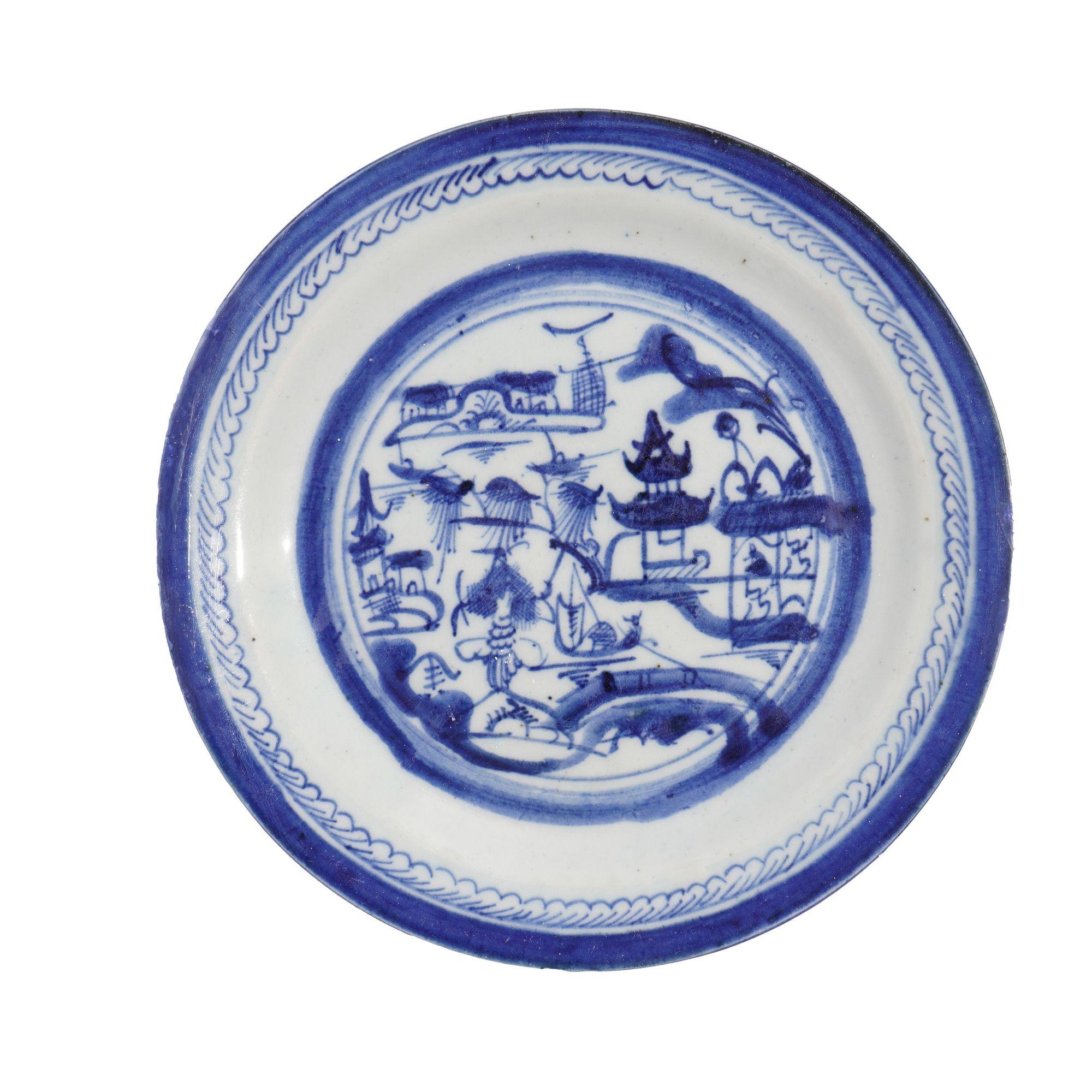 Set of 5 Chinese Canton willow pattern dinner plates, c. 1830 For Sale 2