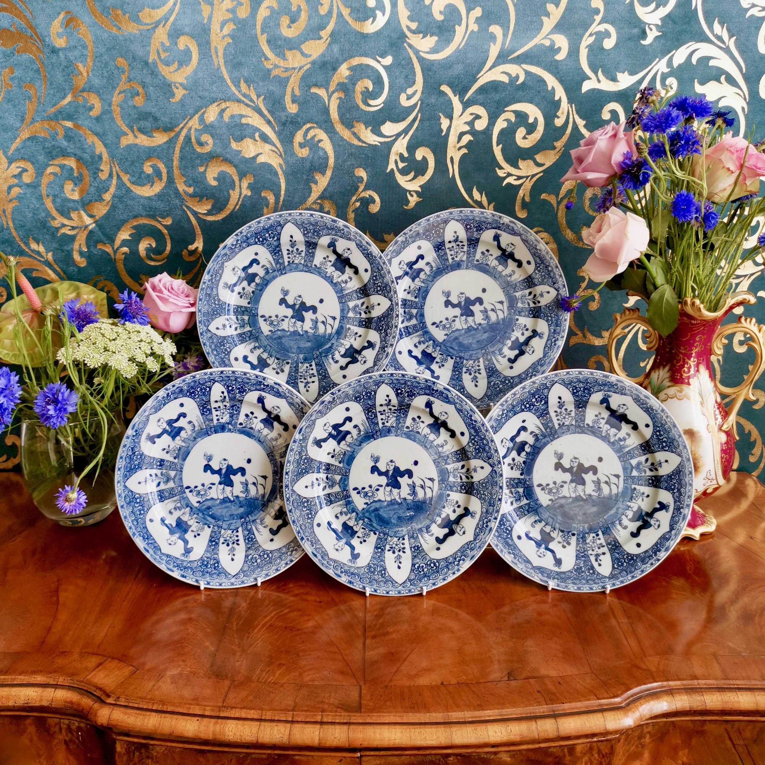 This is a set of 5 plates made in the 19th century in China for export to the West. They were decorated in the 17th century 