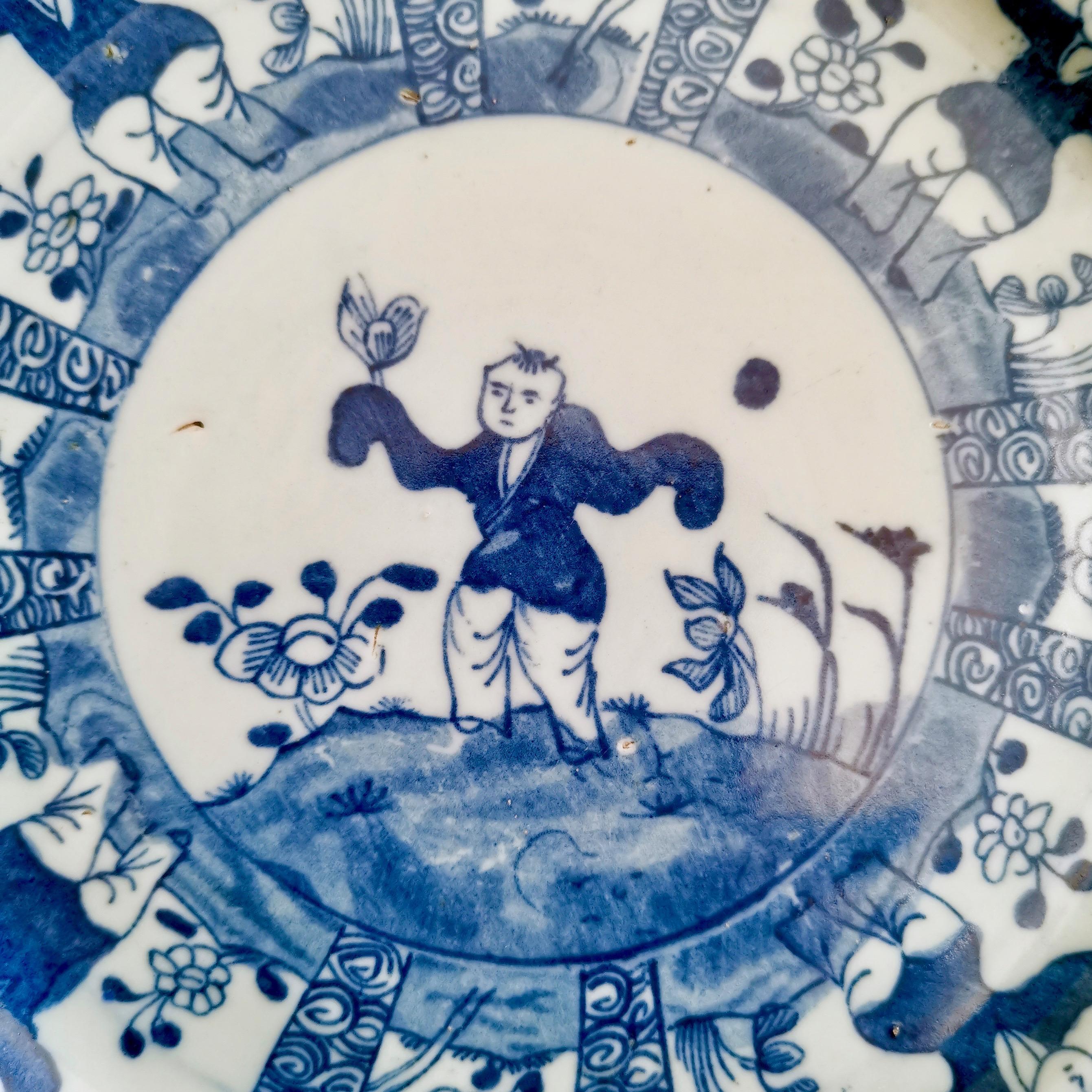 Set of 5 Chinese Export Plates, Blue and White, Boy with Butterfly, 19th Century 2