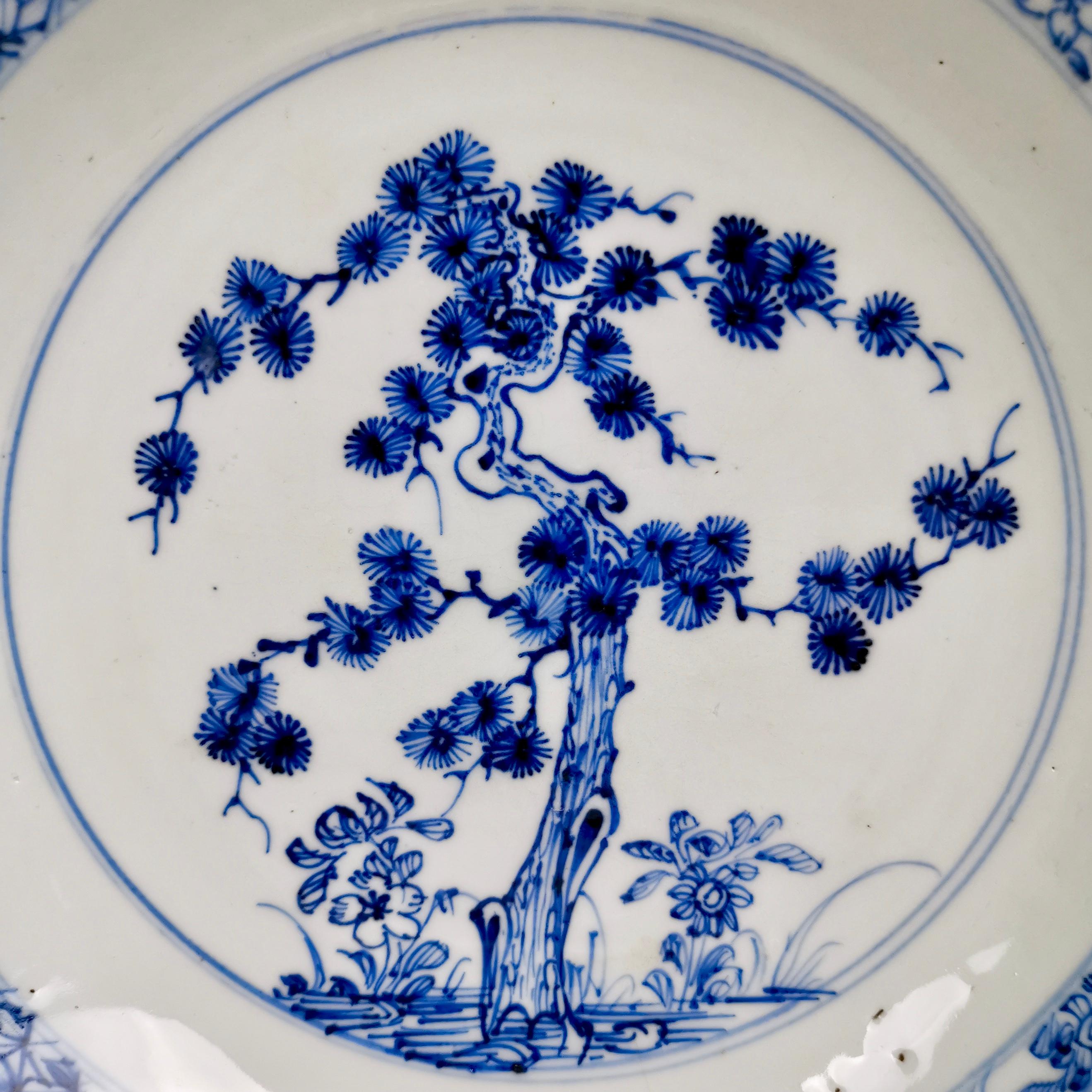 Porcelain Set of 5 Chinese Export Plates, Pine Trees and Peonies, Kangxi, circa 1730