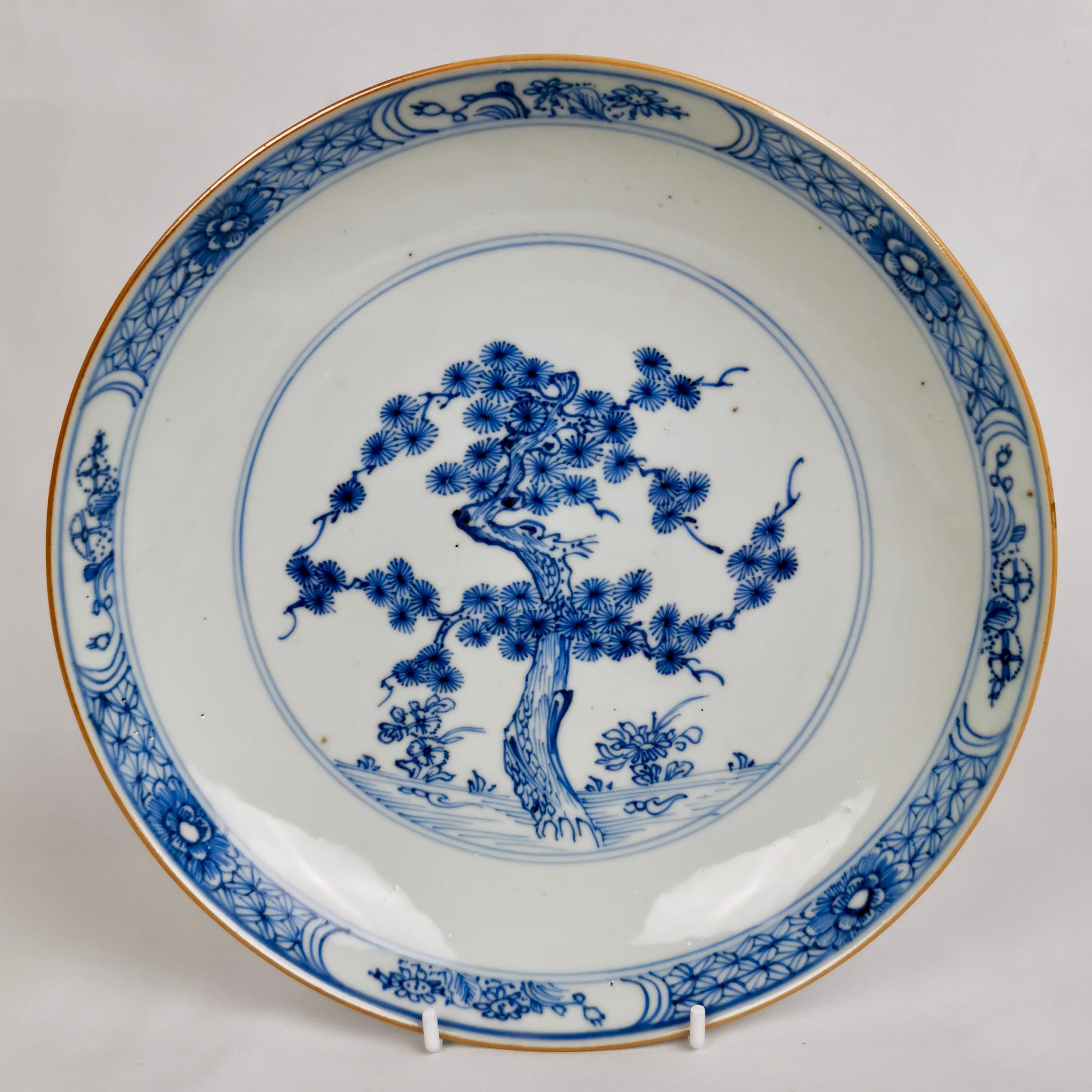 Set of 5 Chinese Export Plates, Pine Trees and Peonies, Kangxi, circa 1730 1