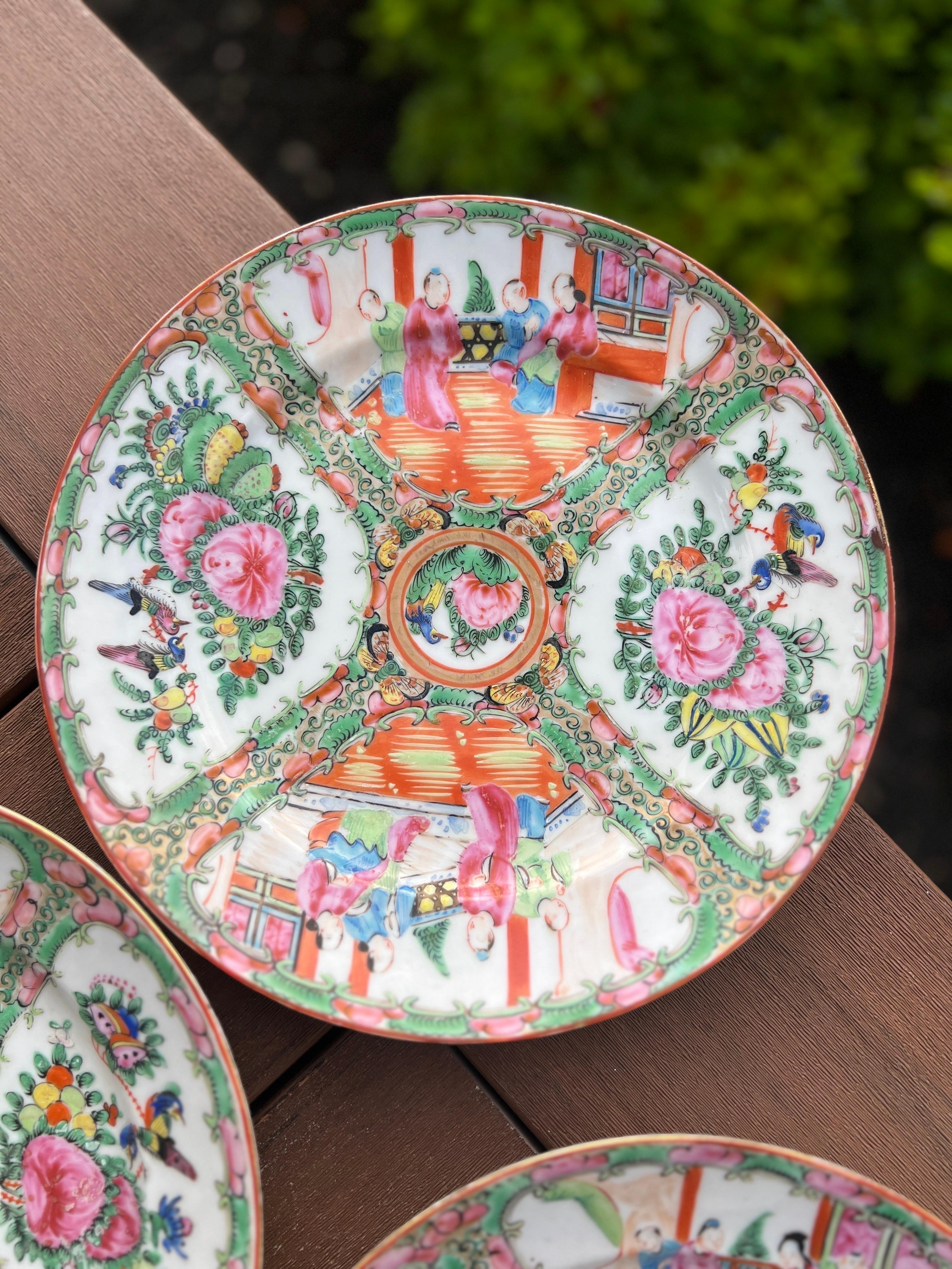 Set of 5 Chinese Rose Medallion Porcelain Dinner Plates 9.5” 1