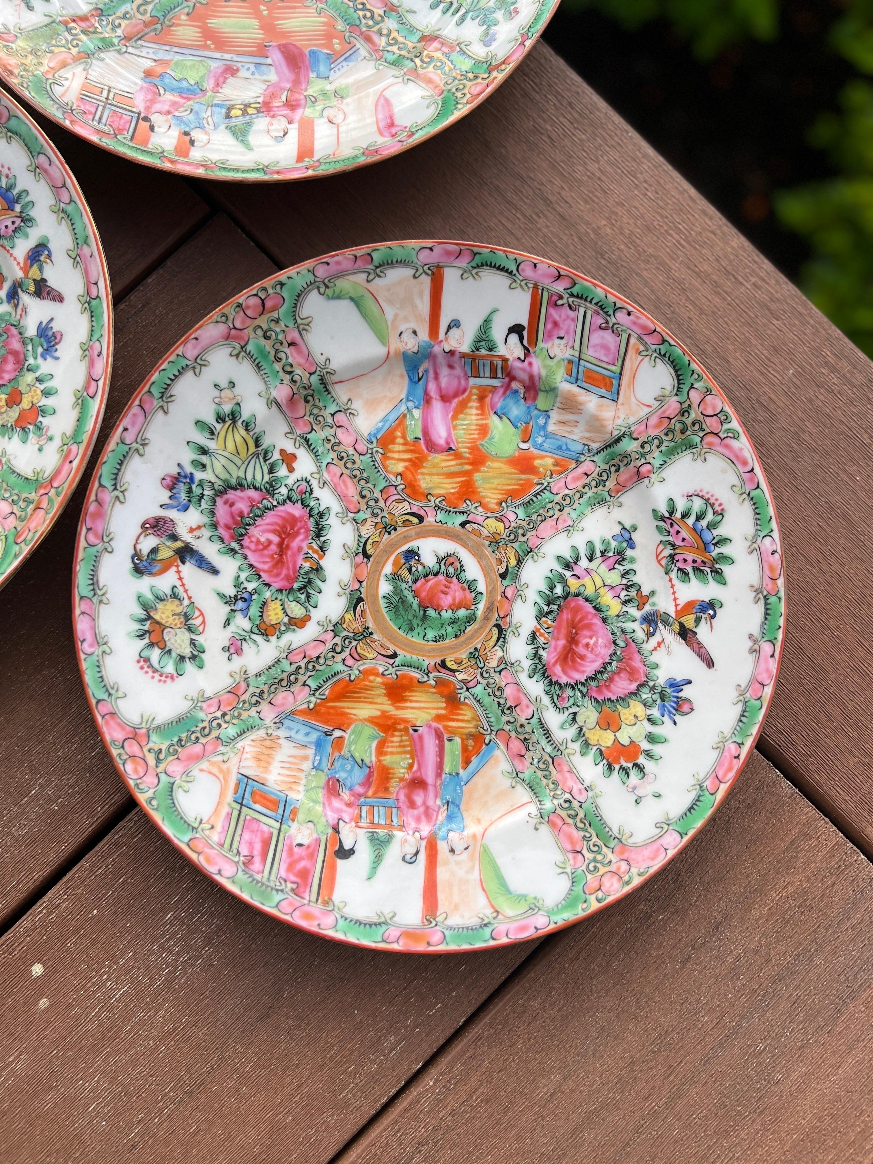 Set of 5 Chinese Rose Medallion Porcelain Dinner Plates 9.5” 3