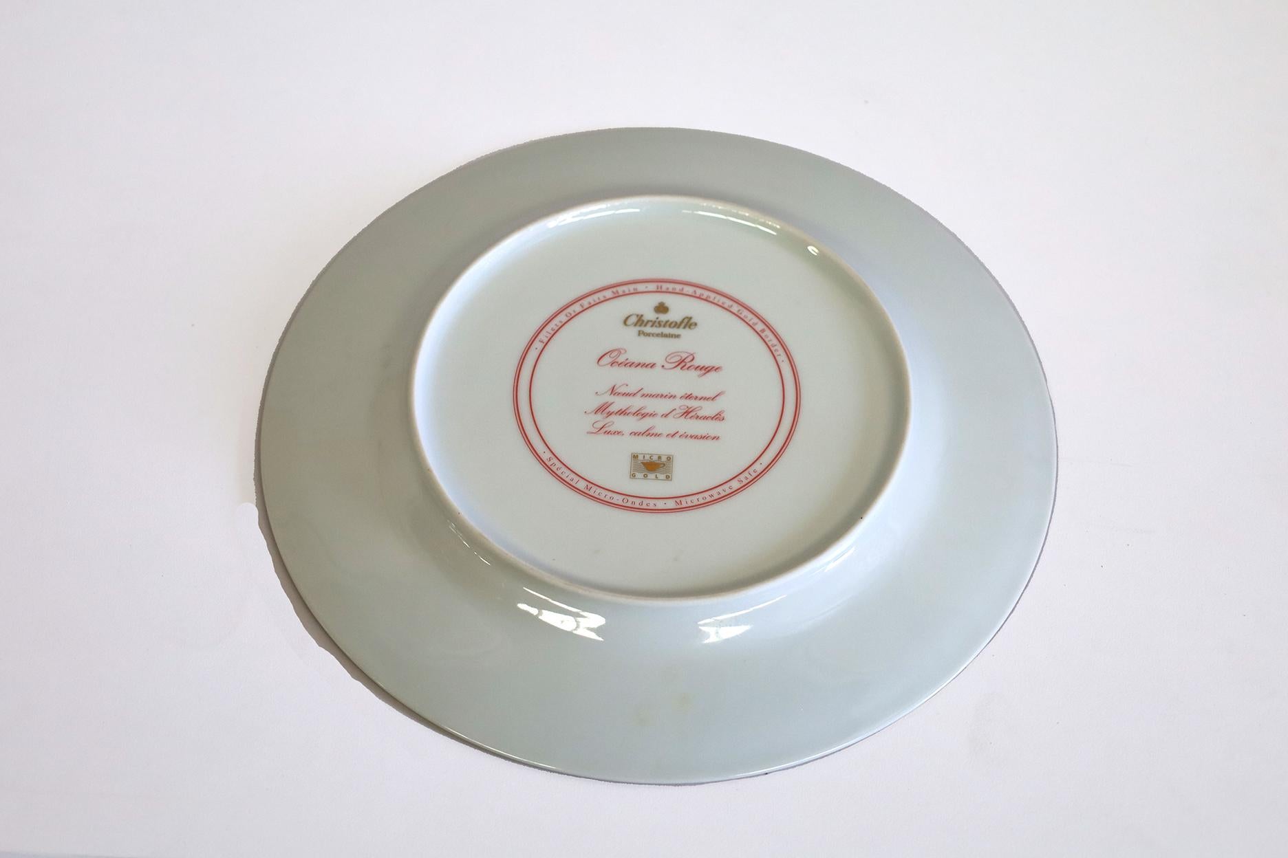 Hand-Crafted Set of 5 Christofle Oceana Rouge Dinner Plates For Sale
