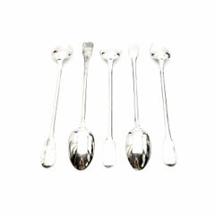 Set of 5 Christofle Silver Plate Cluny Iced Tea Spoons
