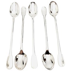 Set of 5 Christofle Silver Plate Cluny Iced Tea Spoons