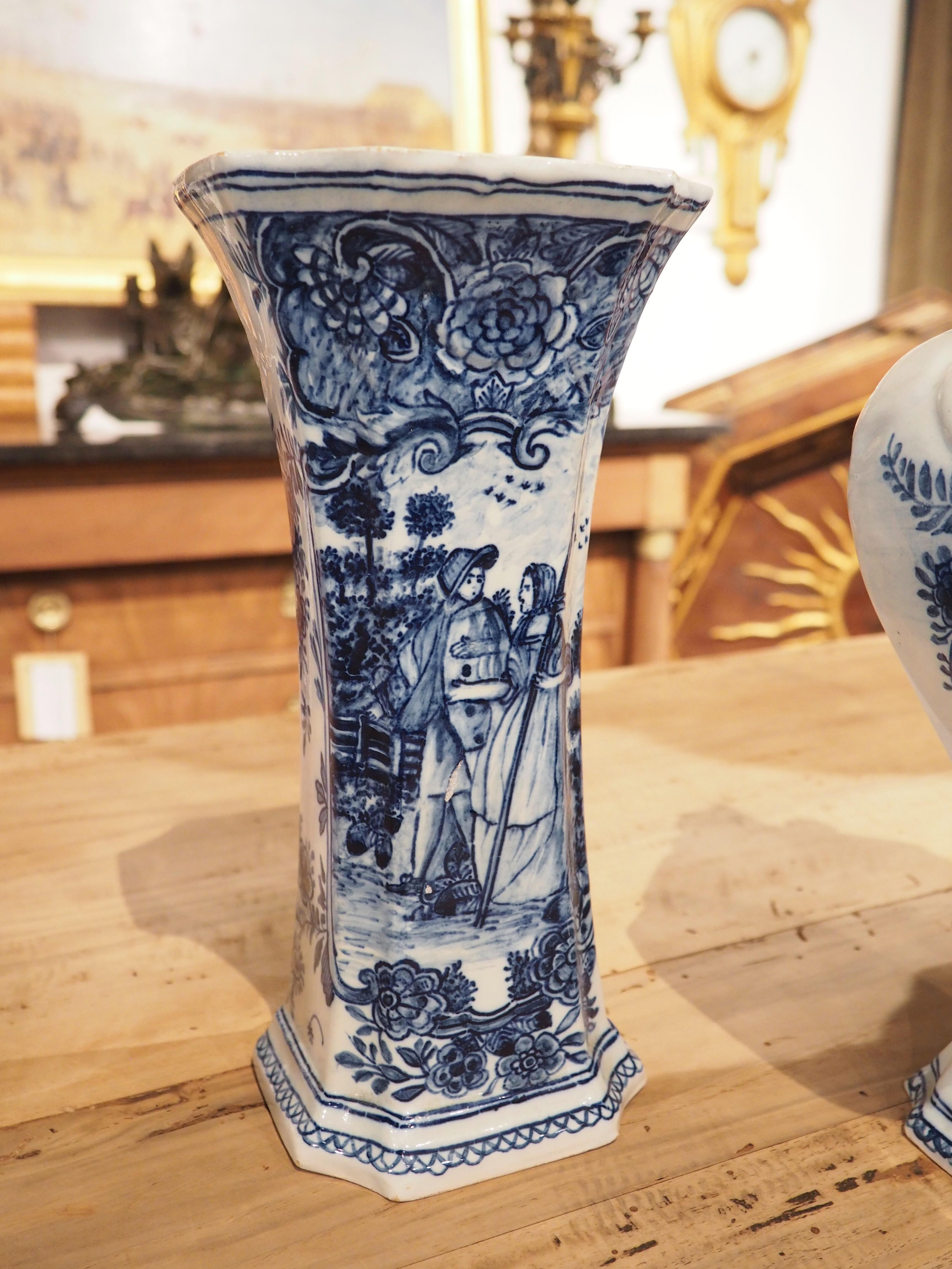 Dutch Set of 5 Circa 1900 Blue and White Delft Vases from Holland For Sale