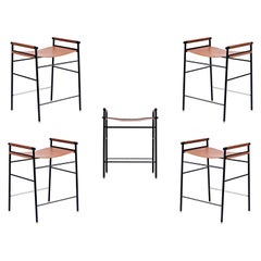 Set di 5 sgabelli da banco Classic Leather Natural Tobacco Tan Leather Black Rubber Metal