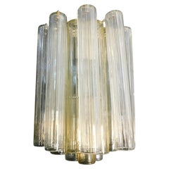 Set of 5 Clear and Yellow Murano Tubes Sconces