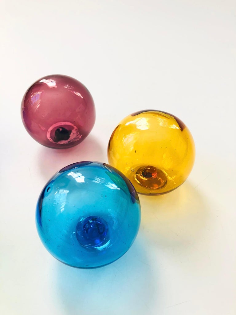 Set of 5 Colorful Vintage Glass Fishing Floats For Sale at 1stDibs