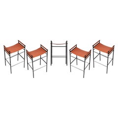 Set di 5 sgabelli da bar contemporanei in pelle naturale e gomma nera