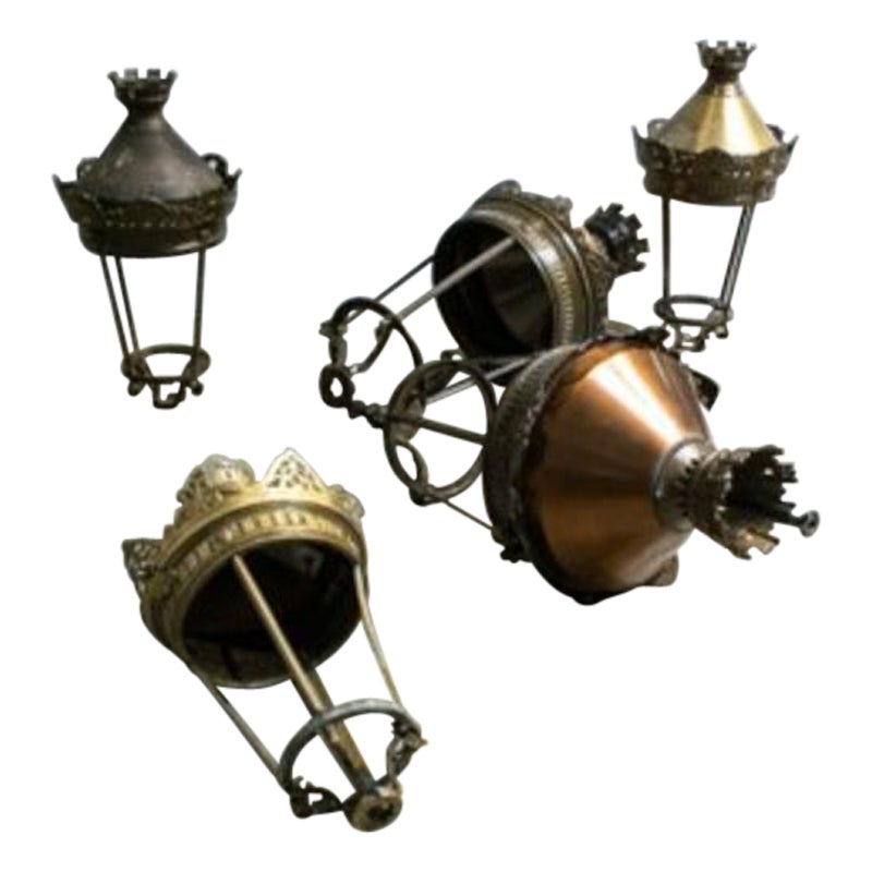 Set of 5 Copper and Brass City of Paris Lanterns, 1970s For Sale