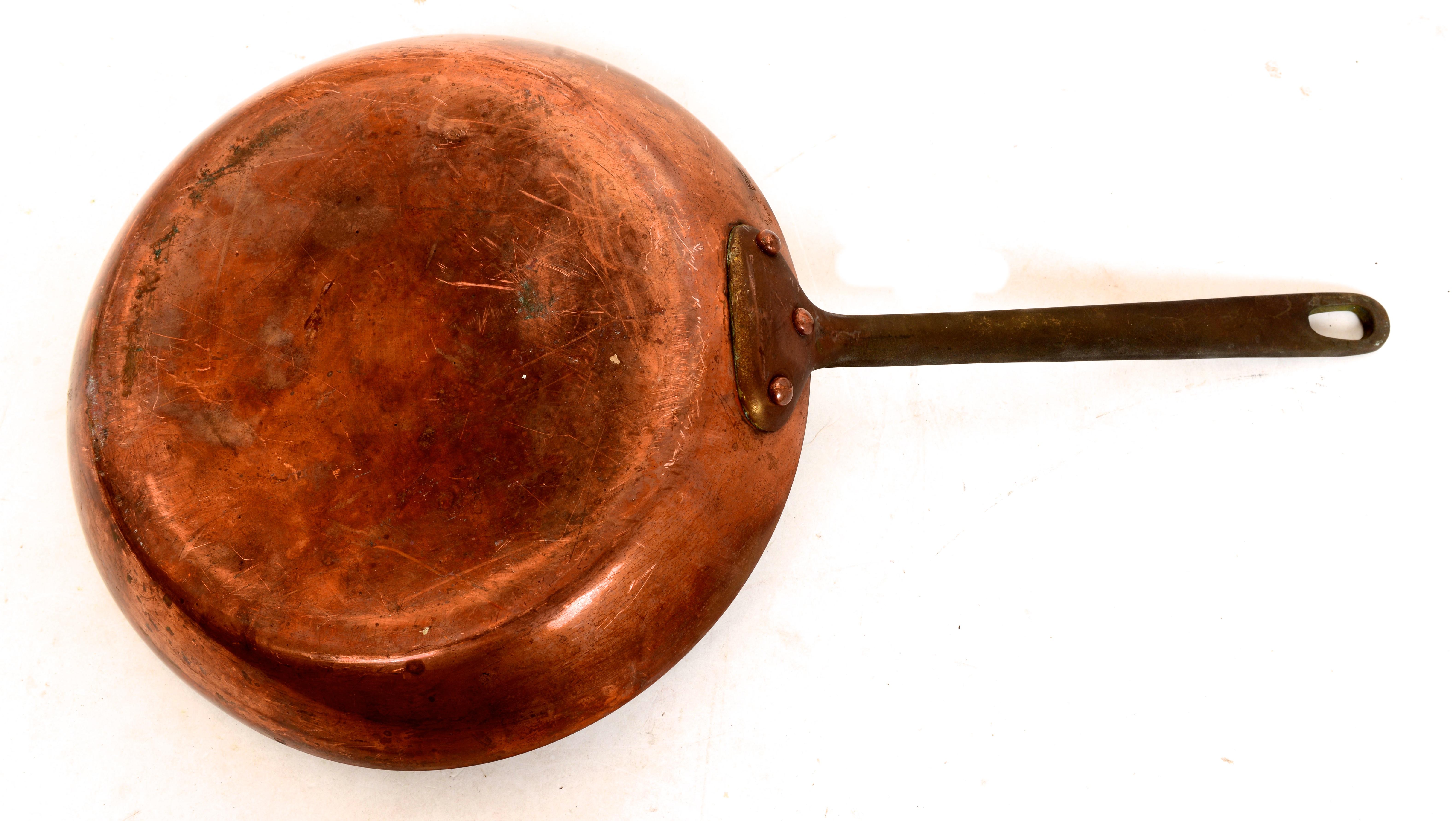 Set of 5 Copper Pans Assorted Makers in Original Condition with Great Patina 3