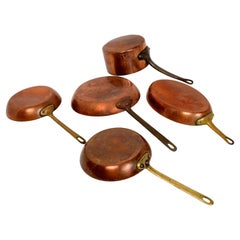 Set of 5 Copper Pans Assorted Makers in Original Condition with Great Patina