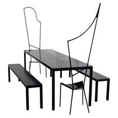 Ensemble de 5 tables et sièges de salle à manger en acier corian par Pol Quadens