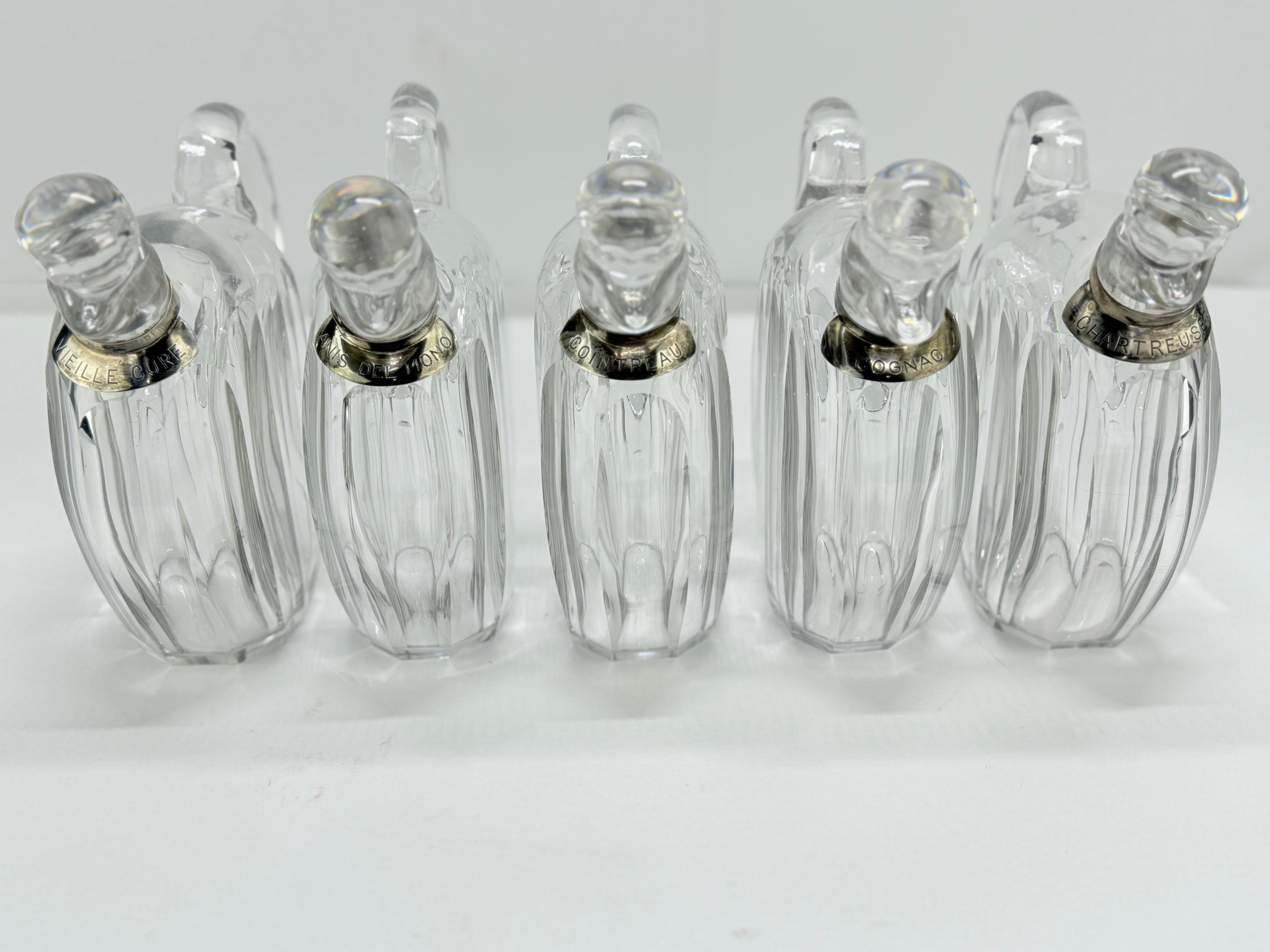 Set of 5 Crystal Liqueur Decanters by Jacques Adnet for Baccarat, Circa 1930 For Sale 7