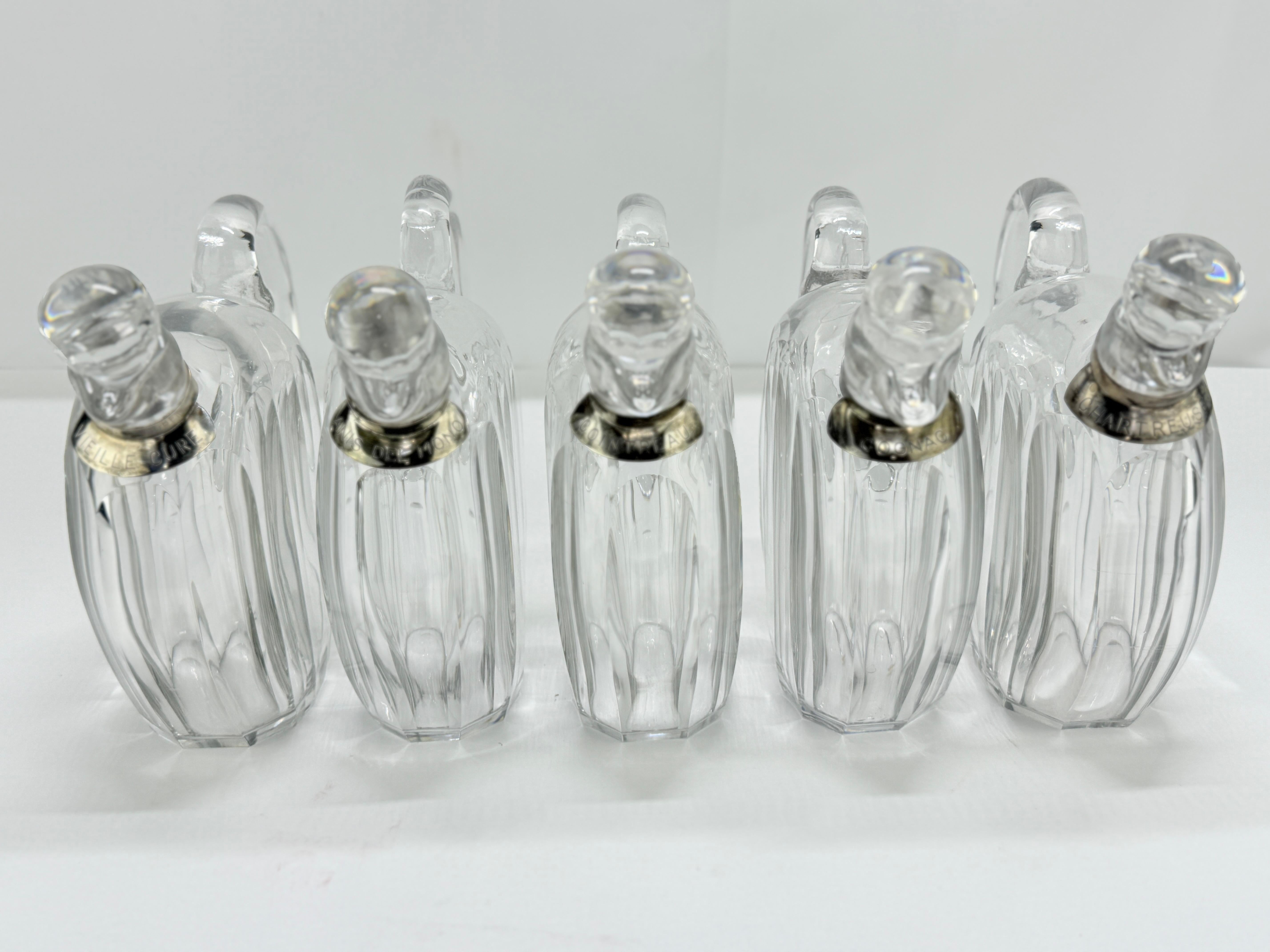 Set of 5 Crystal Liqueur Decanters by Jacques Adnet for Baccarat, Circa 1930 For Sale 8