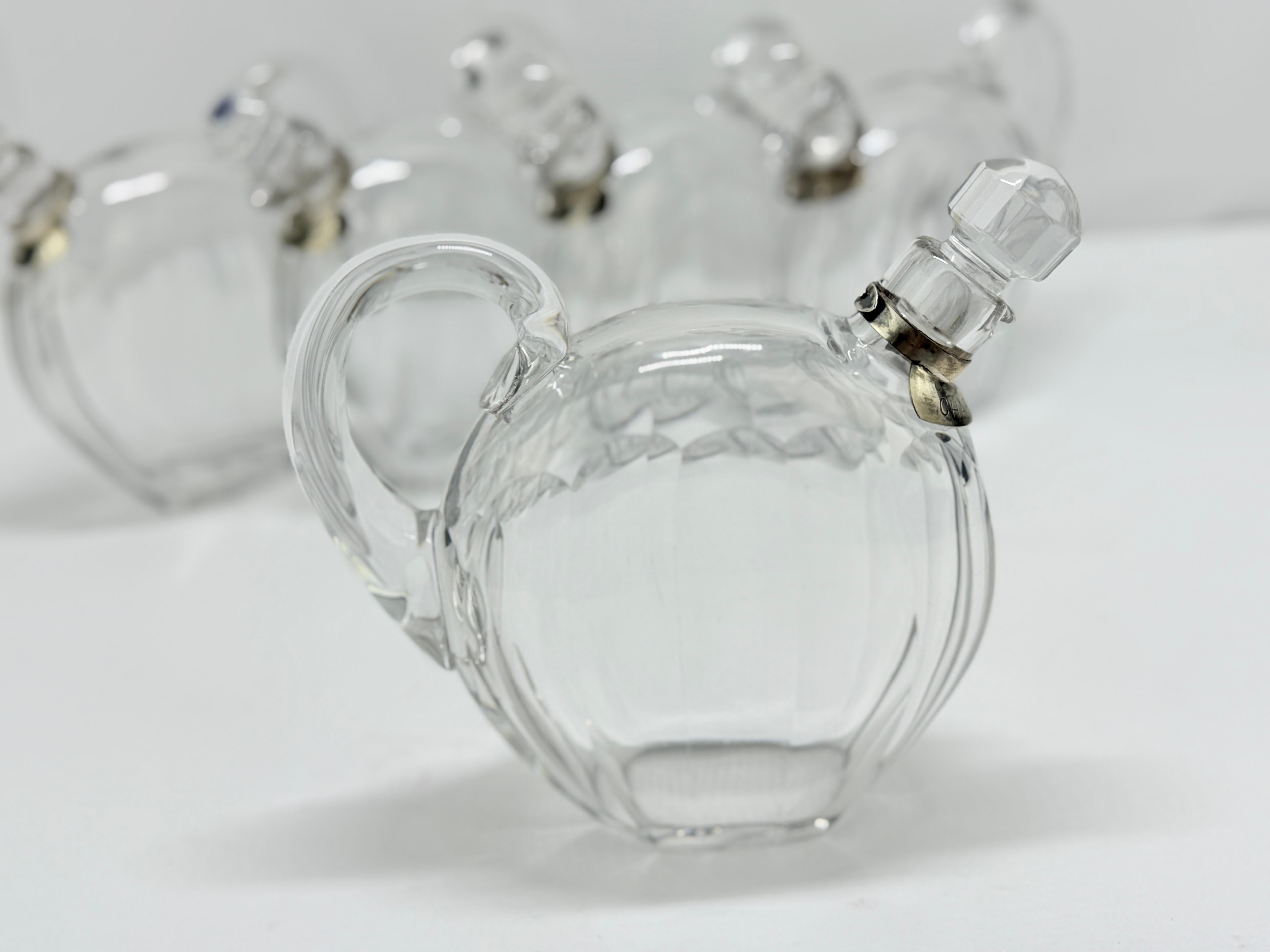 20th Century Set of 5 Crystal Liqueur Decanters by Jacques Adnet for Baccarat, Circa 1930 For Sale