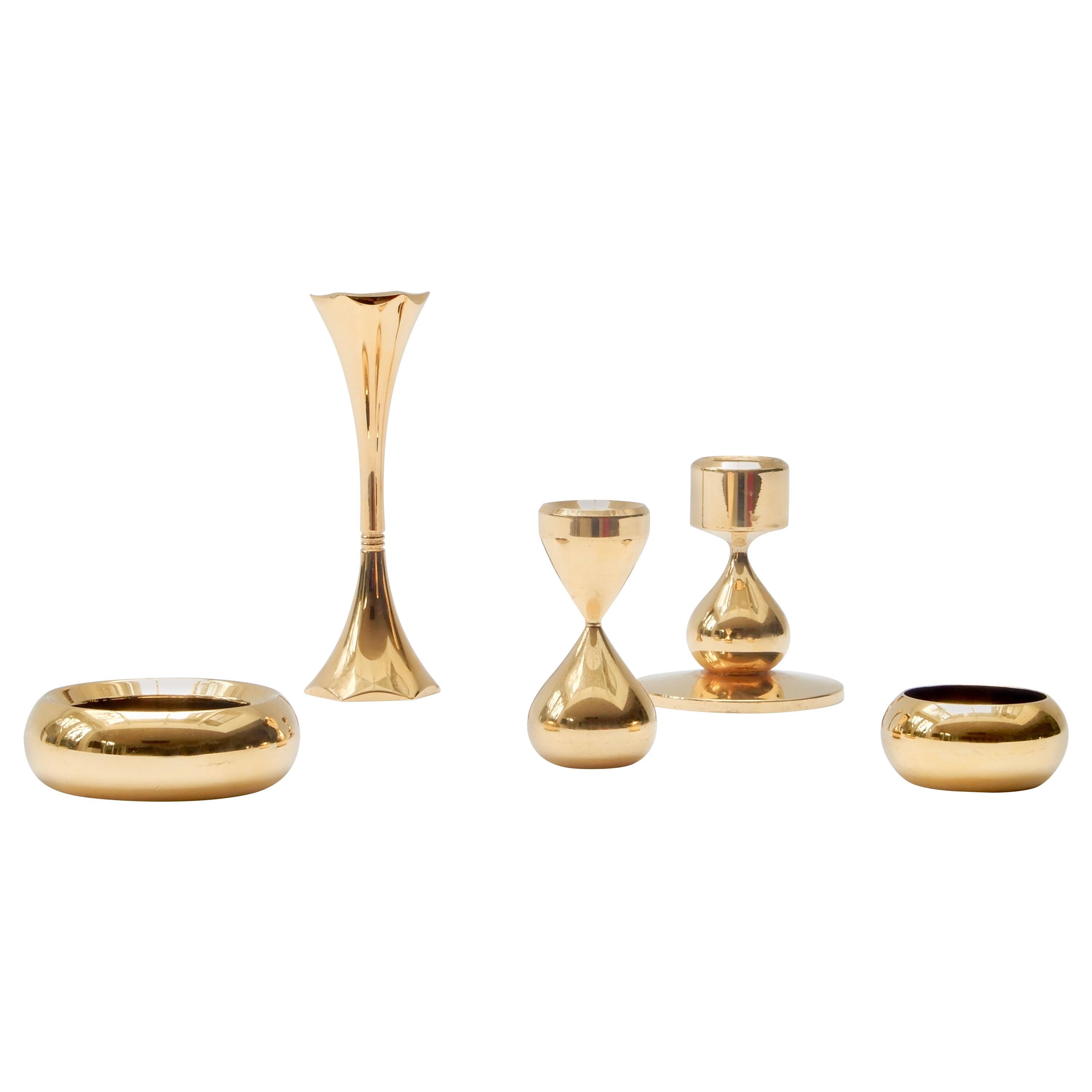 Set of 5 Danish 24-Carat Gold-Plated Candleholders by Hugo Asmussen, 1960s