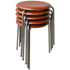 Set of 5 Danish Modern Teak Dot Stools by Arne Jacobsen for Fritz Hansen, 1960s