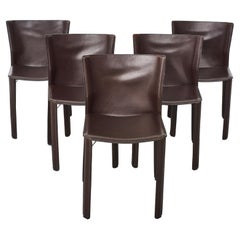 Set of 5 dark brown leather dining chairs