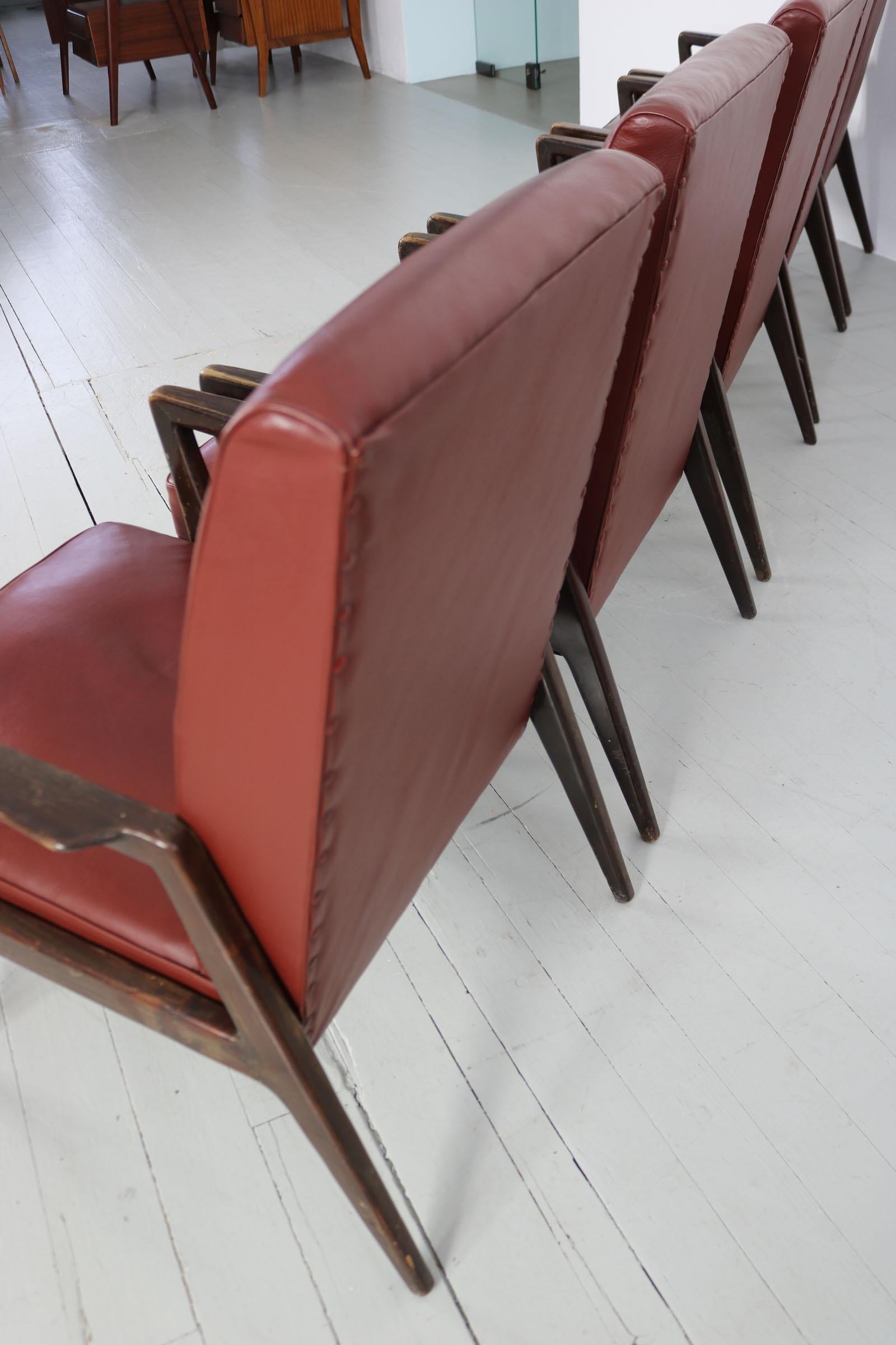 Set of 5 Dark Red Leatherette Armchairs, Italy 1960s For Sale 13