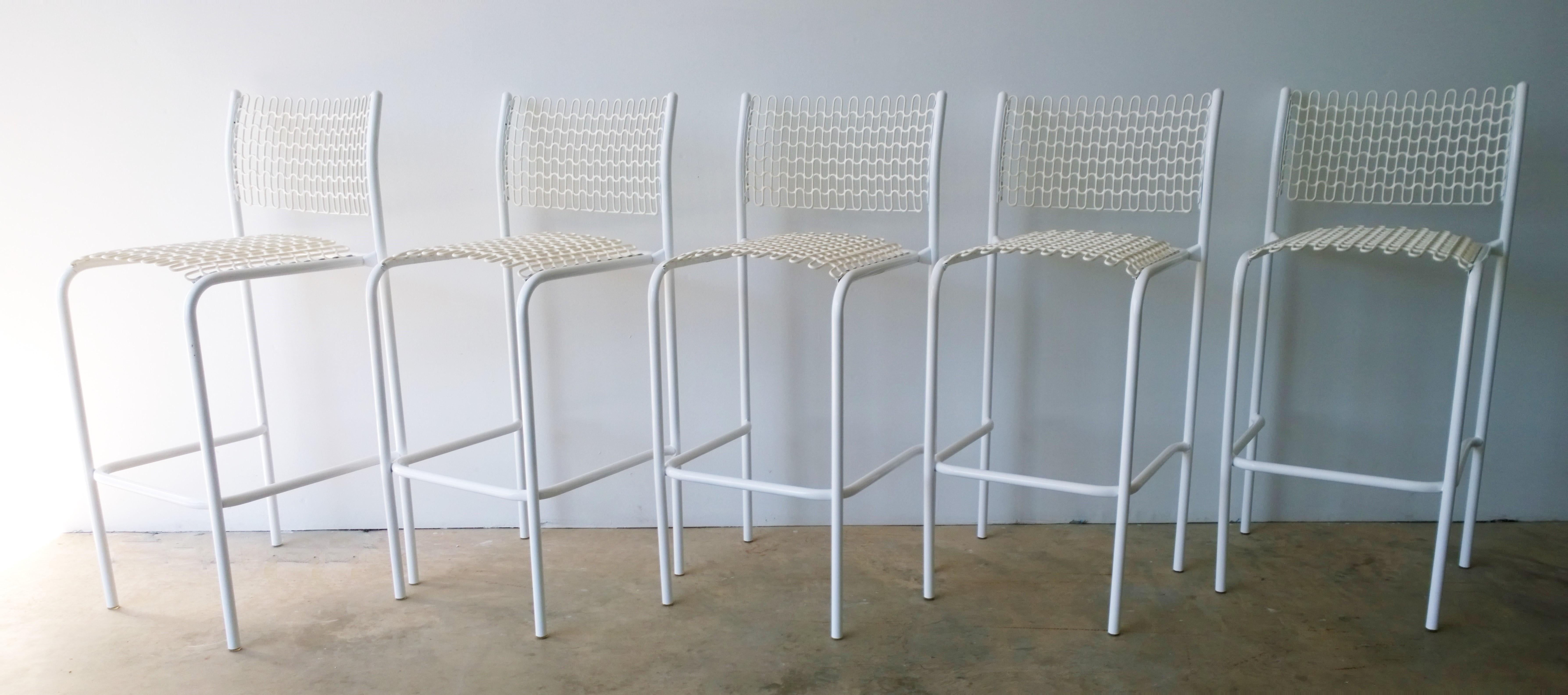 Mid-Century Modern Set of 5 David Rowland for Thonet Sof-Tek White Patio Indoor/ Outdoor Bar Stools For Sale