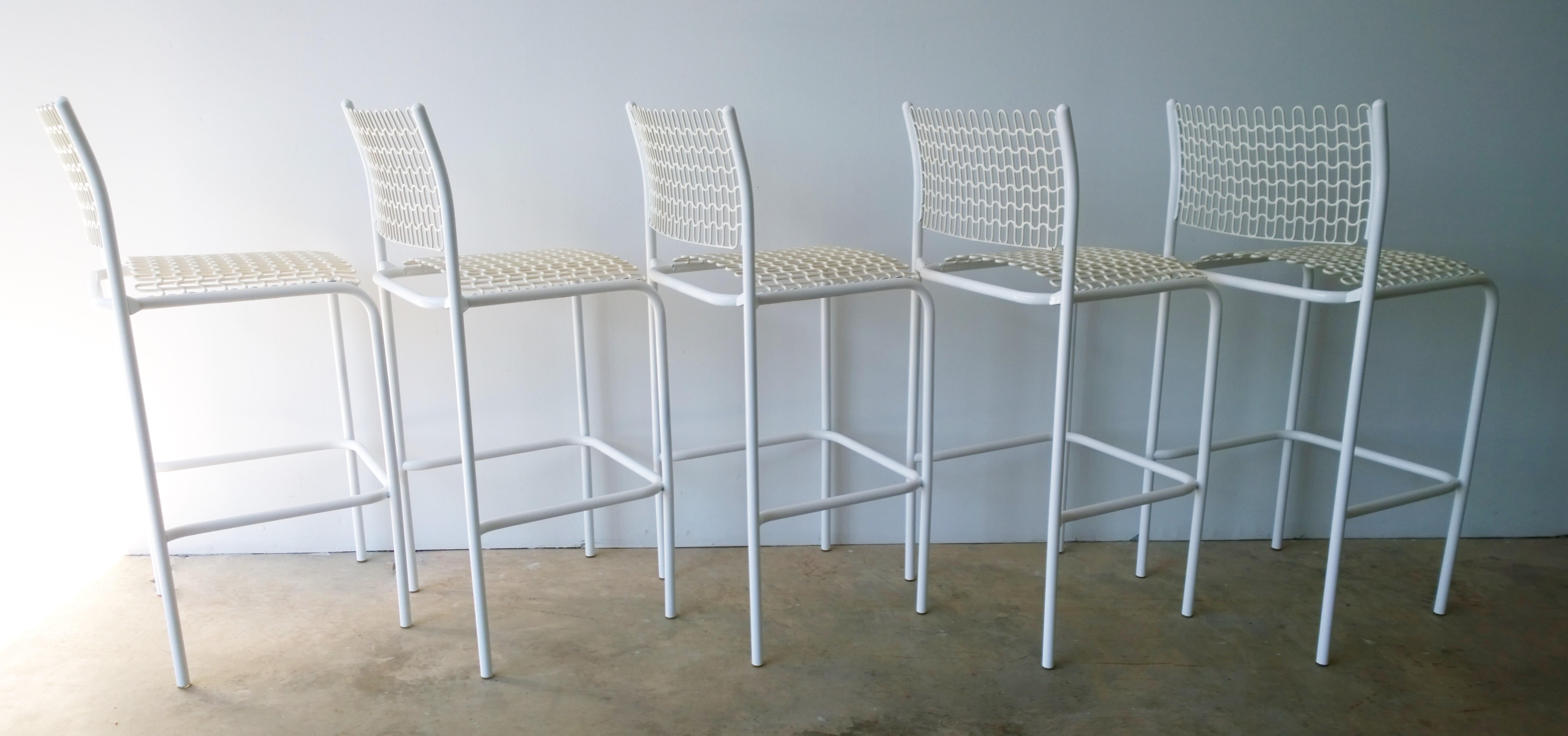 Set of 5 David Rowland for Thonet Sof-Tek White Patio Indoor/ Outdoor Bar Stools In Good Condition For Sale In Houston, TX