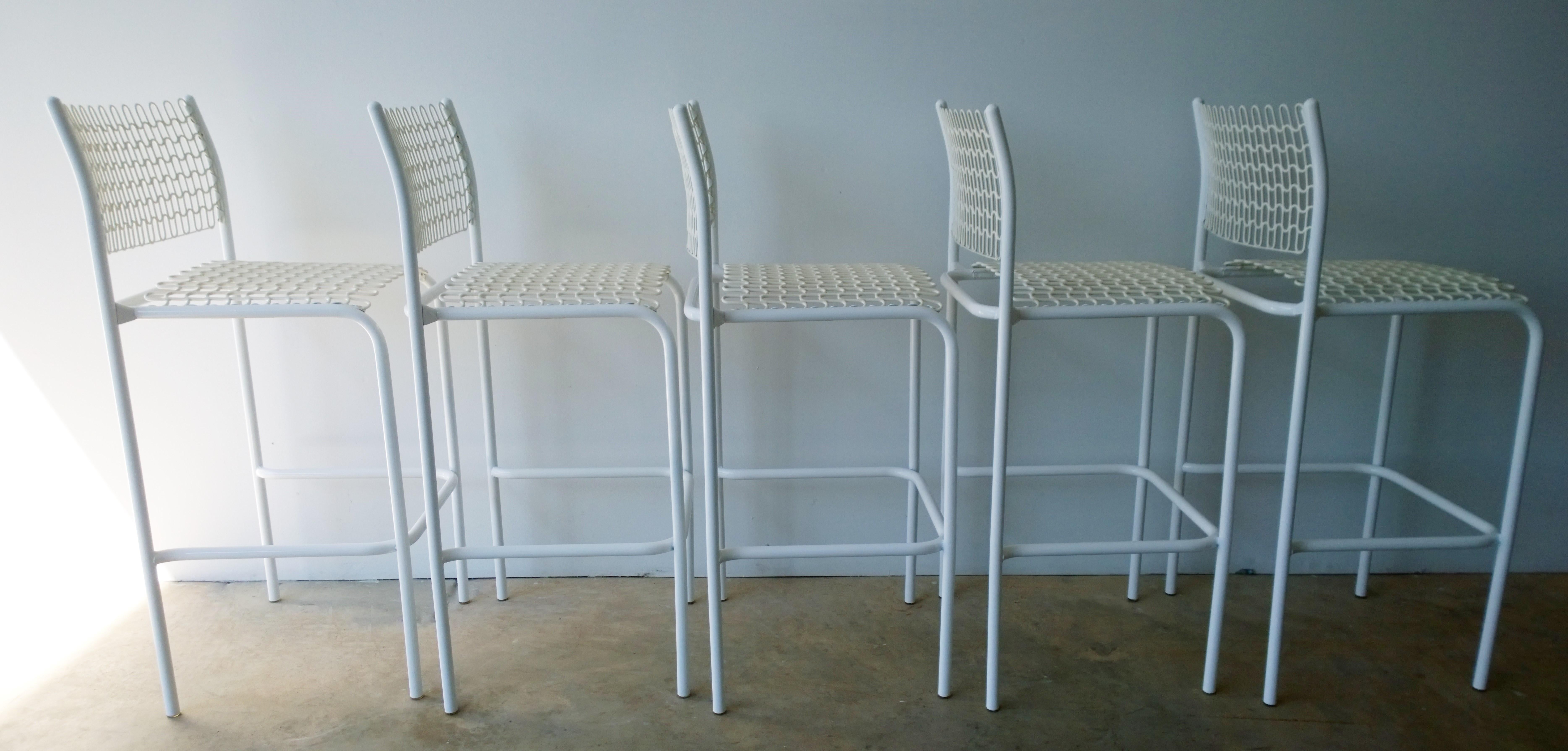 20th Century Set of 5 David Rowland for Thonet Sof-Tek White Patio Indoor/ Outdoor Bar Stools For Sale