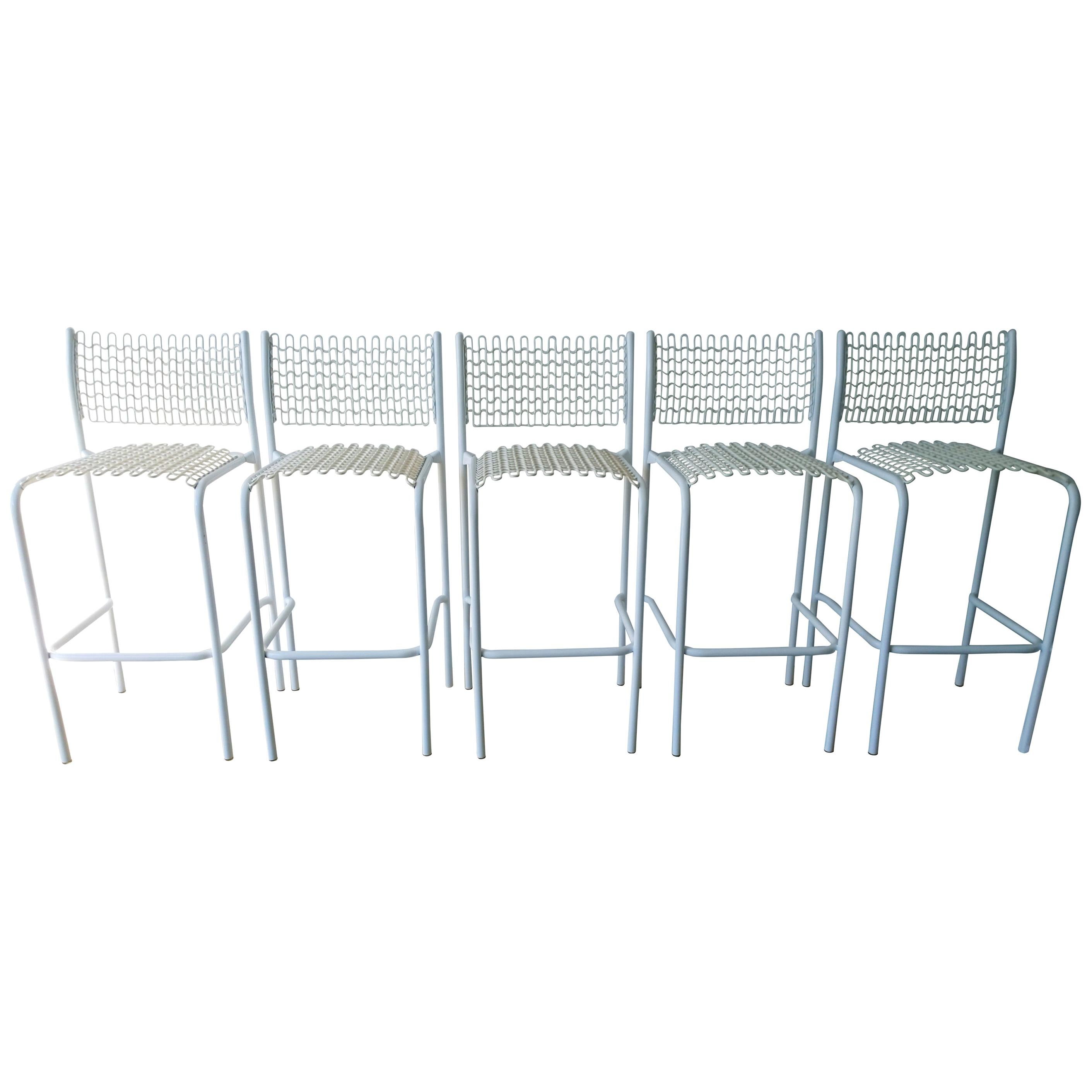 Set of 5 David Rowland for Thonet Sof-Tek White Patio Indoor/ Outdoor Bar Stools For Sale