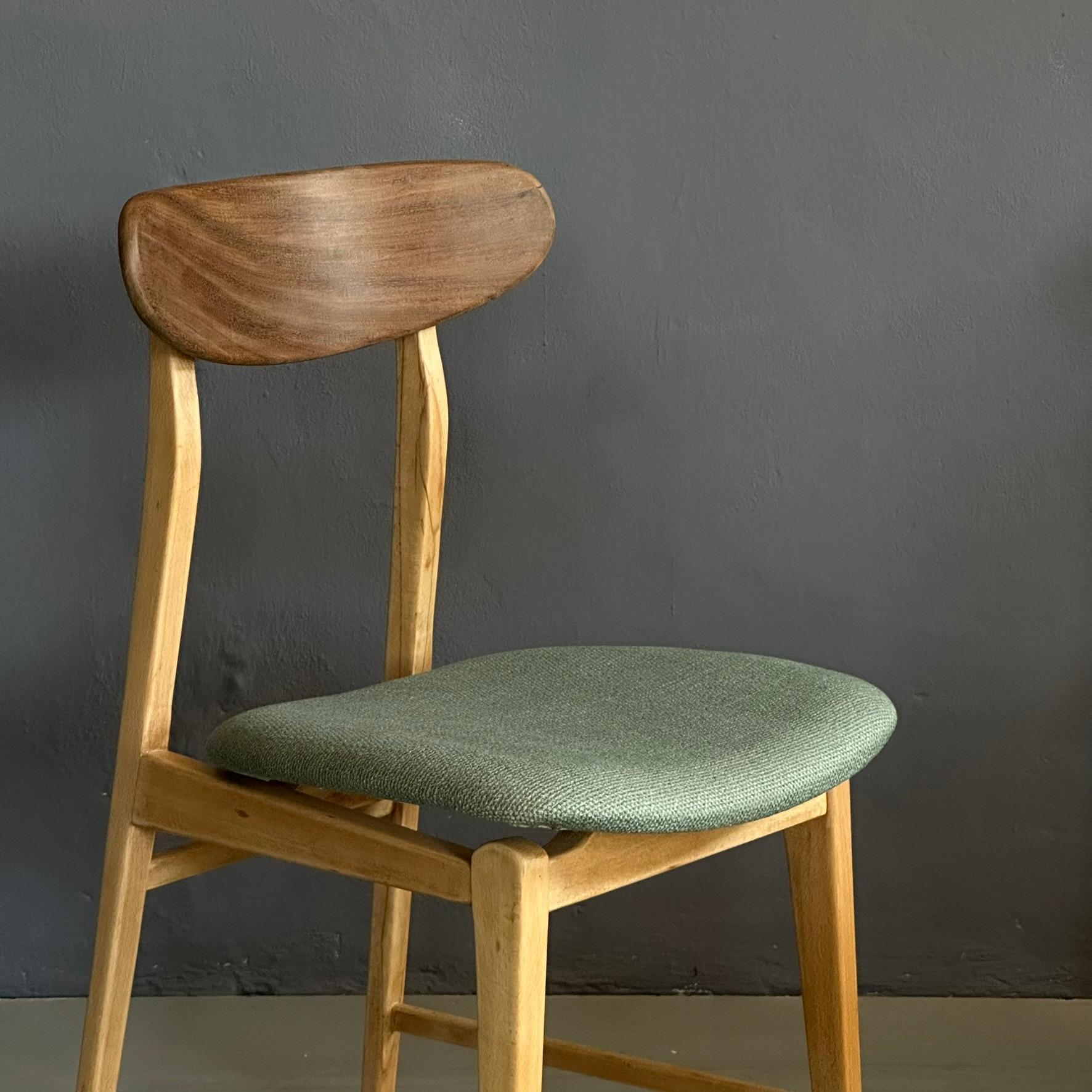 Mid-20th Century Set of 5 dining chairs, 1960s, wooden frame, light green fabric seat For Sale