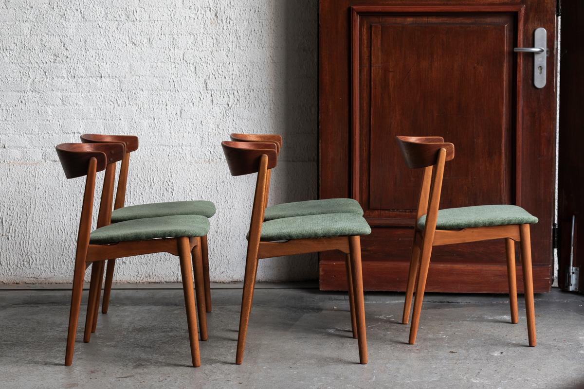 Farstrup Mobler Set of 5 Dining Chairs in Green Fabric, Danish design, 1960 8