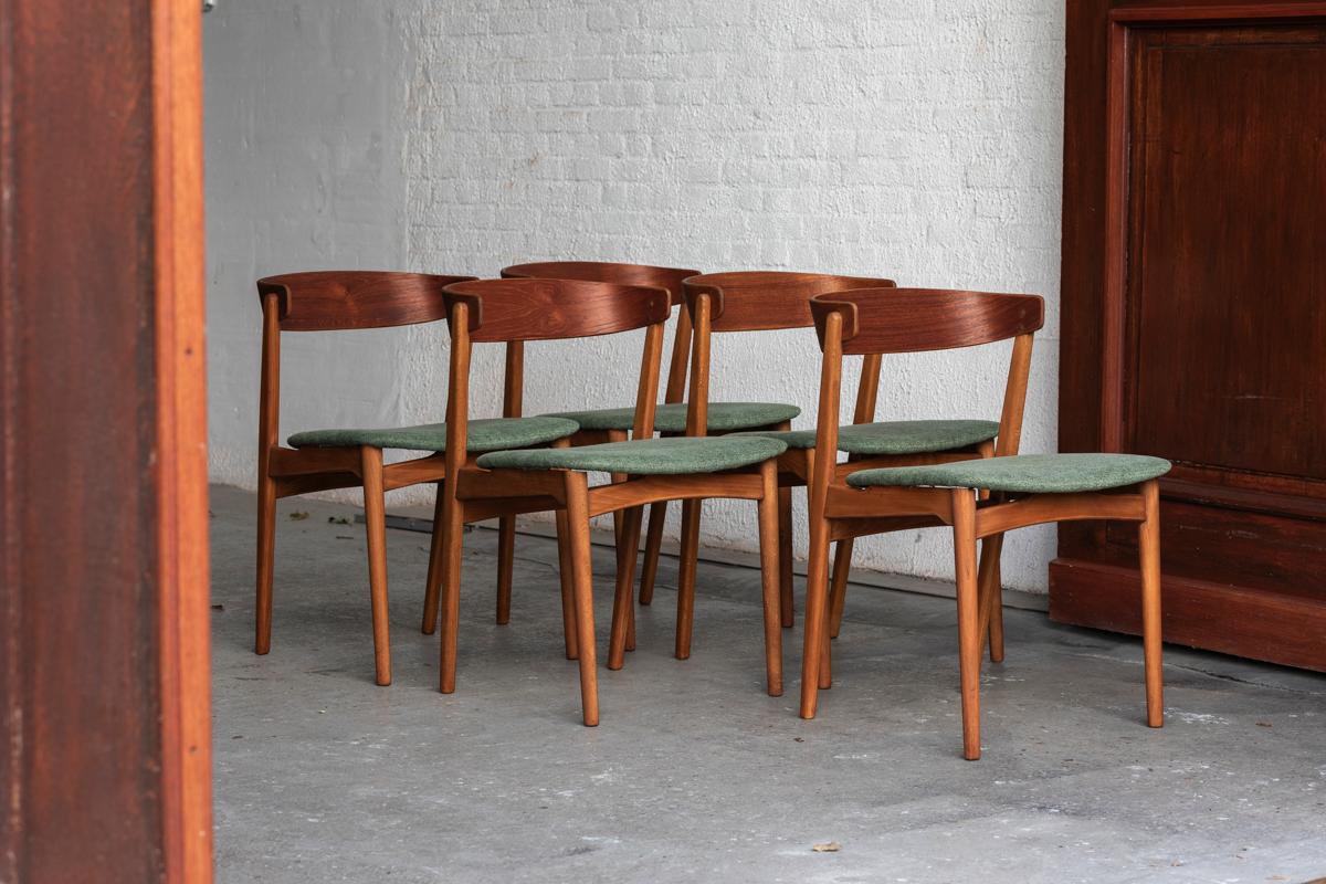 Farstrup Mobler Set of 5 Dining Chairs in Green Fabric, Danish design, 1960 9
