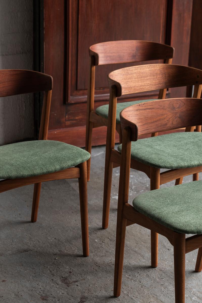 Veneer Farstrup Mobler Set of 5 Dining Chairs in Green Fabric, Danish design, 1960