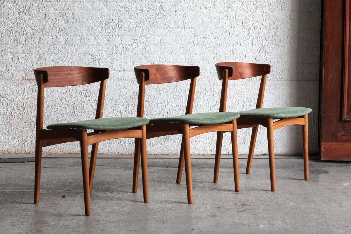 Farstrup Mobler Set of 5 Dining Chairs in Green Fabric, Danish design, 1960 3