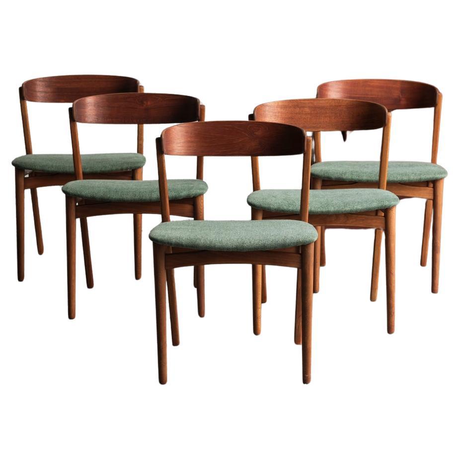 Farstrup Mobler Set of 5 Dining Chairs in Green Fabric, Danish design, 1960