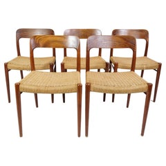 Set Of 5 Dining Chairs Model 75 Made In Teak By Niels O. Møller From 1960s