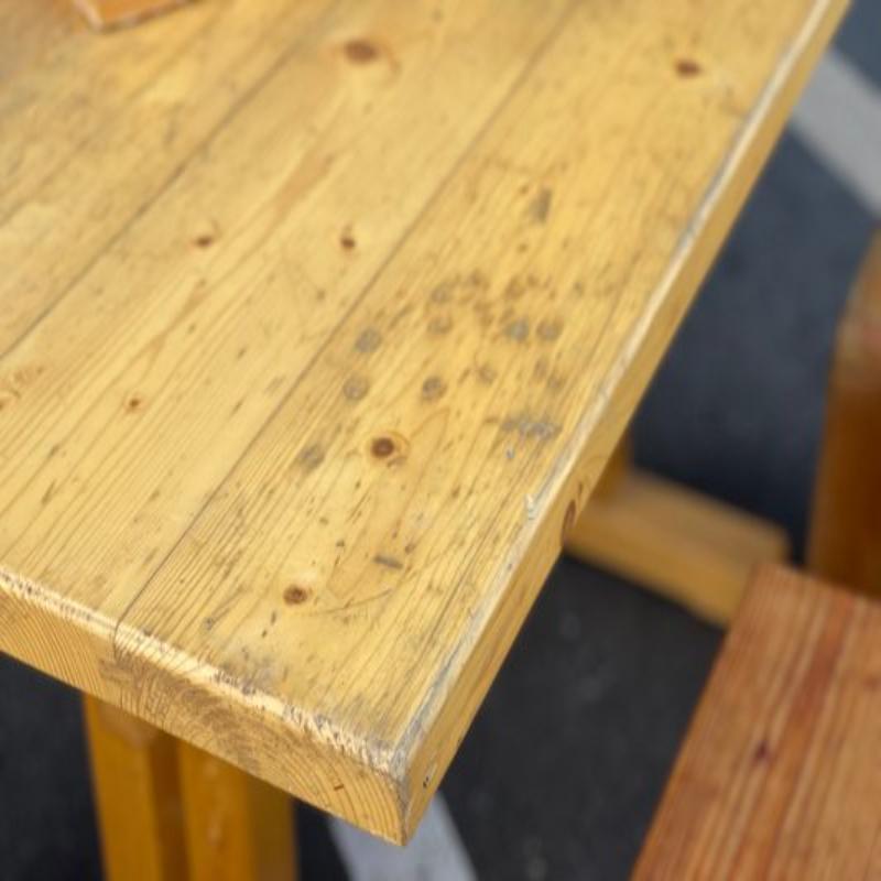 Set of 5, Dining Room Table, Stools and Bench by Charlotte Perriand for Les Arcs For Sale 6